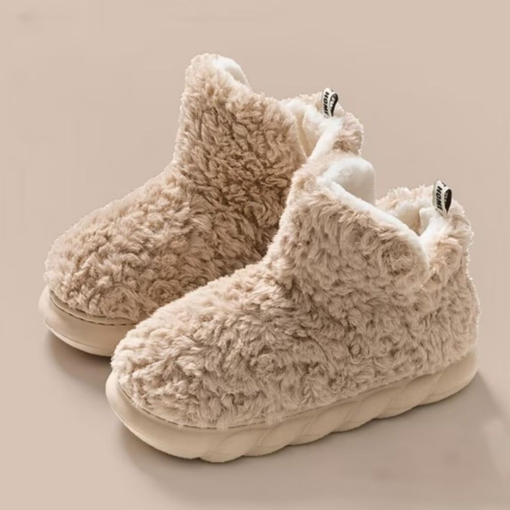 Chunky Faux Shearling Cream White Fuzzy Slip On House Shoe Slipper Booties 7 / 8